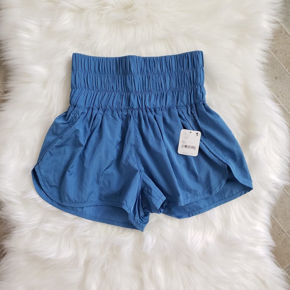 Free People Womens Shorts XS The Way Home Blue Extreme High Elastic Waist NEW
